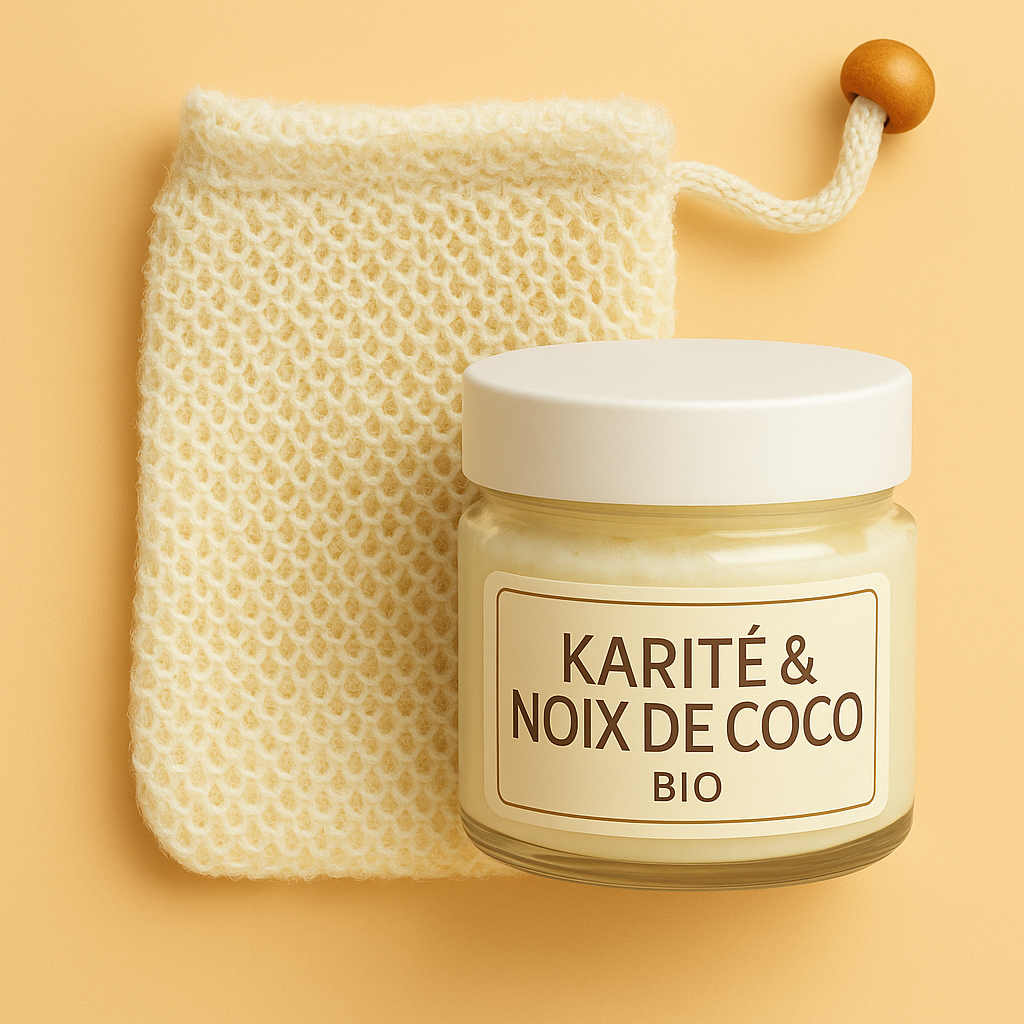1 pochon exfoliant + 1 crème au beurre de karité ( BIO ) OFFERTS